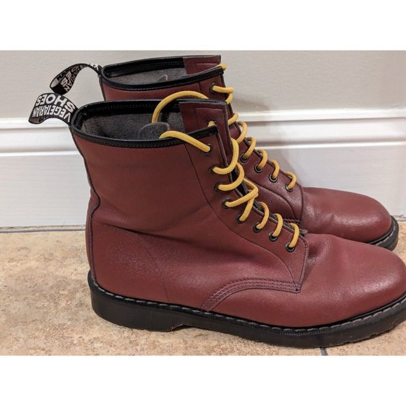 Vegetarian Shoes Combat 8-Eye Tall Boots Dark Red Men's US 14 Handmade In UK - Picture 6 of 16